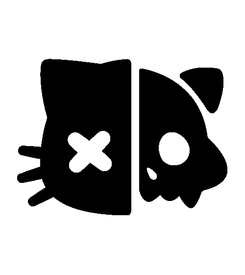 Hello? Caps logo of a half alive cat and half dead cat with its eyes blinking
